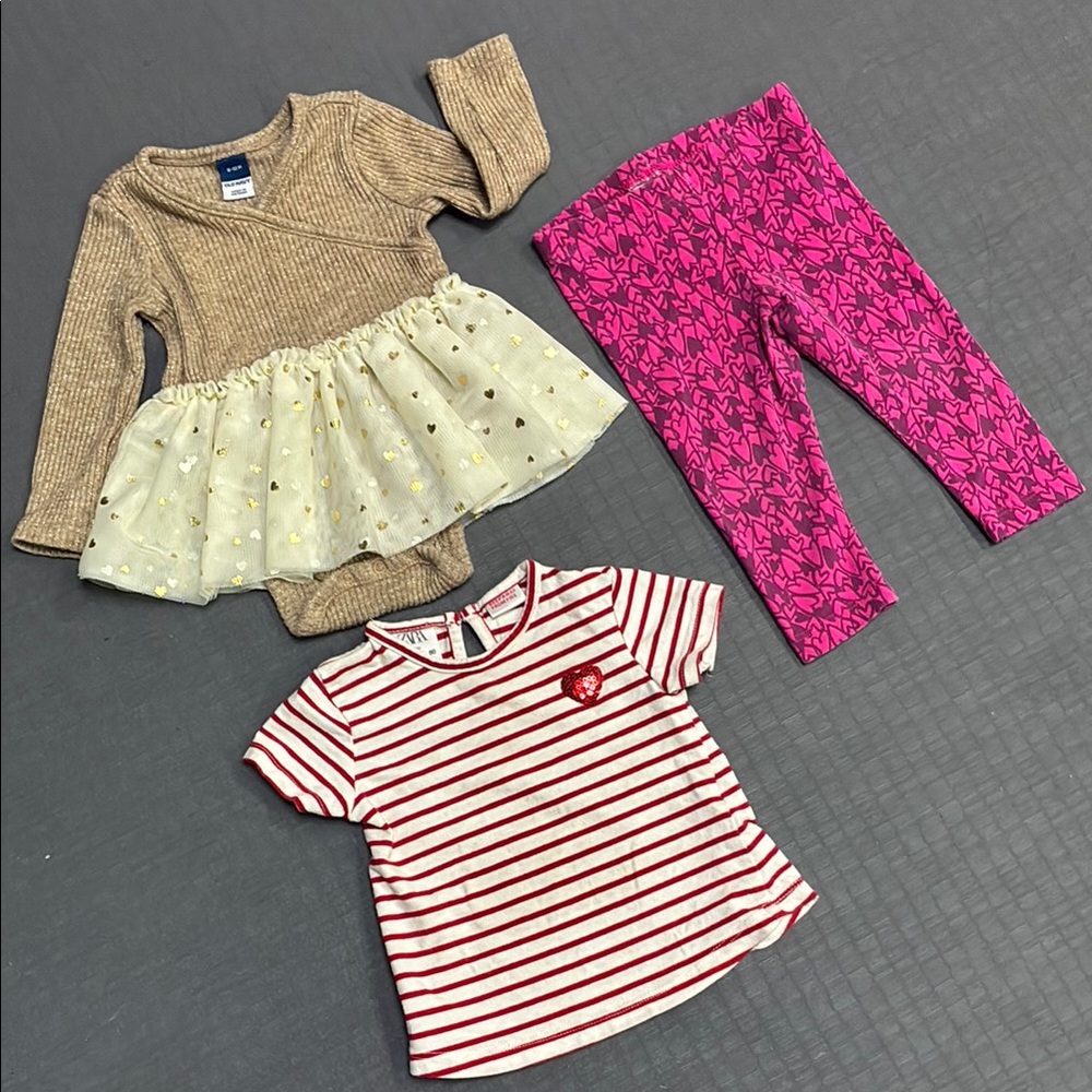 BUNDLE ZARA Old Navy Circo - Knit Bodysuit wTulle Skirt + Tshirt + Leggings